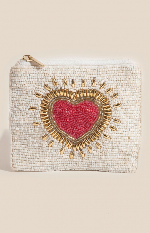 Seed Beaded Shining Heart Coin Purse