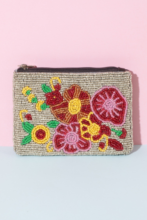 Multi Flower Beaded Coin Purse