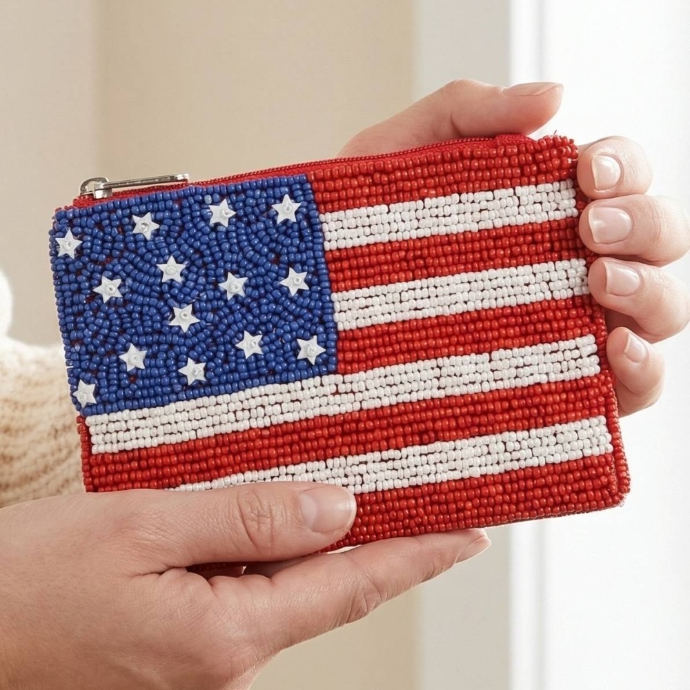 American Flag Beaded Coin Purse