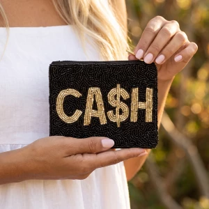 Beaded Cash Slogan Coin Pouch