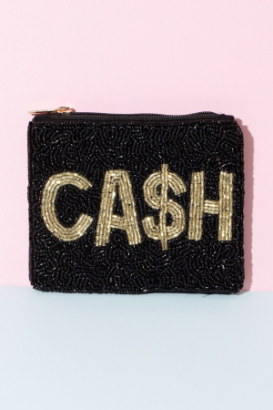 Cash Print Beaded Coin Purse