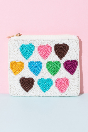 Colorful Assorted Hearts Beaded Coin Purse