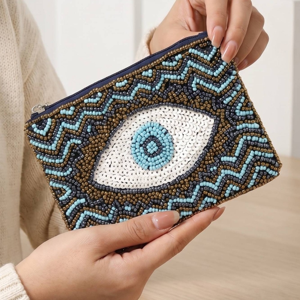 Zigzag Striped Evil Eye Beaded Coin Purse