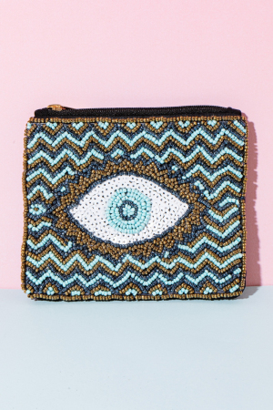 Zigzag Striped Evil Eye Beaded Coin Purse