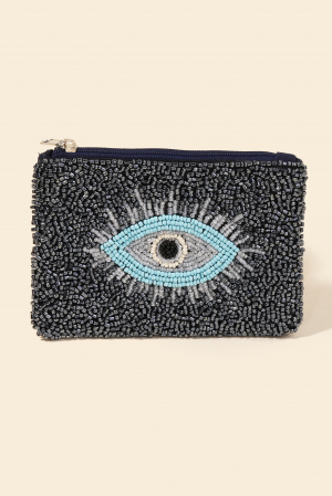 Blue Seed Beaded Eye Coin Purse