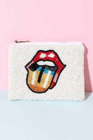 Colorful Tongue Out Lips Beaded Coin Purse