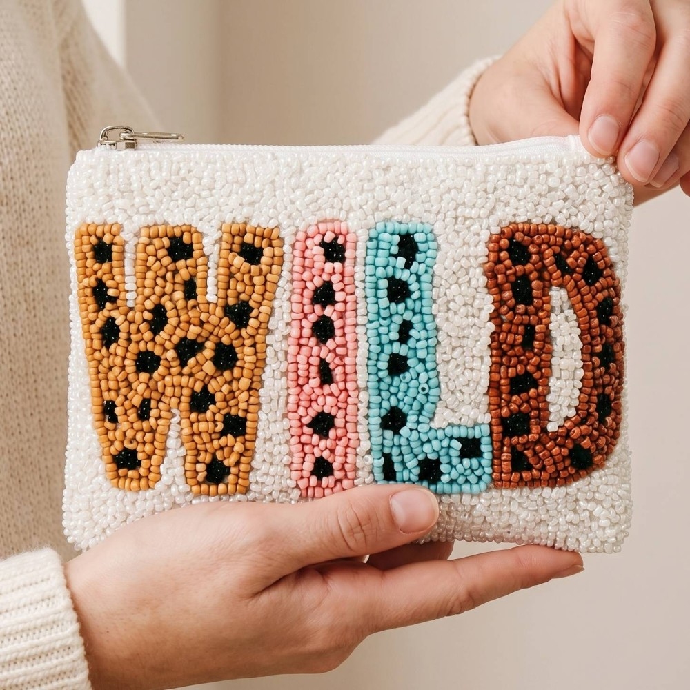 Wild Print Beaded Coin Purse