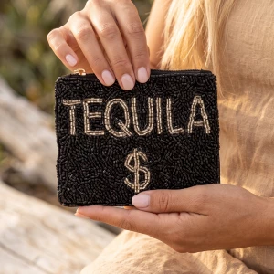 Beaded Tequila Money Slogan Coin Pouch
