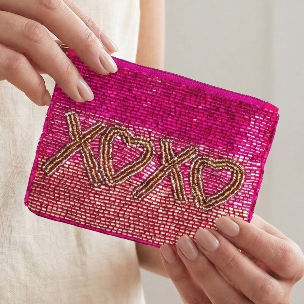 Hot Pink Xoxo Hearts Beaded Coin Purse