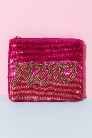 Hot Pink Xoxo Hearts Beaded Coin Purse