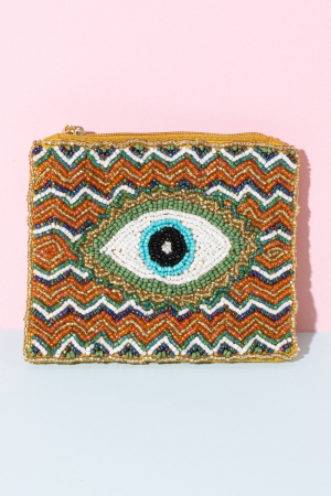 Zigzag Pattern Evil Eye Beaded Coin Purse
