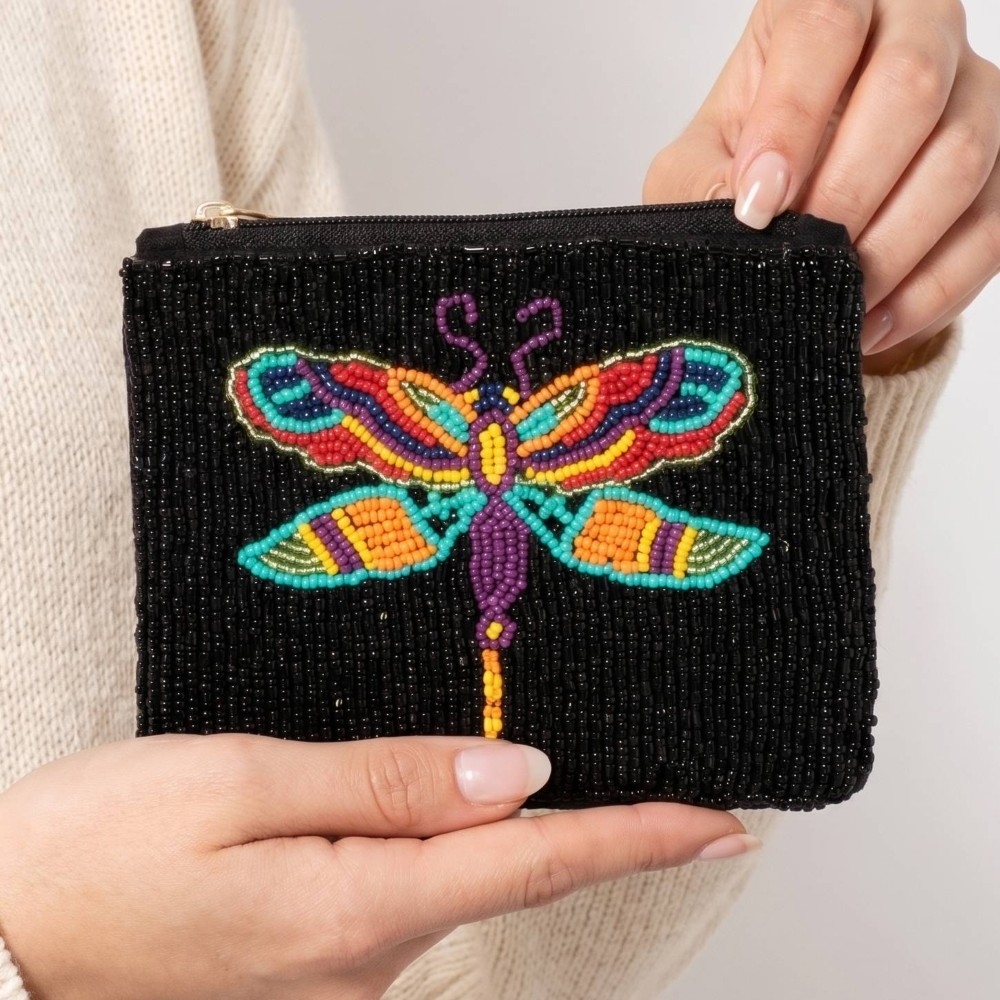 Colorful Dragon Fly Beaded Coin Purse
