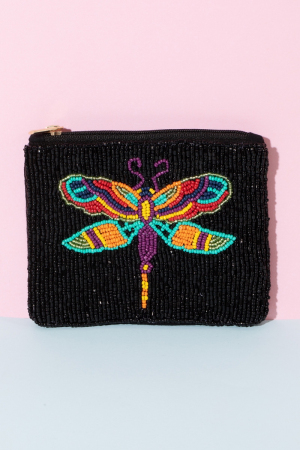 Colorful Dragon Fly Beaded Coin Purse