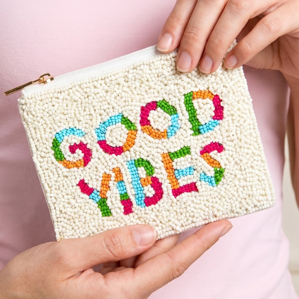Colorful Good Vibes Beaded Coin Purse