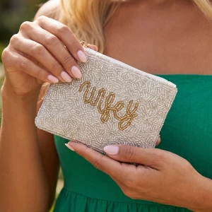 Beaded Wifey Script Coin Pouch