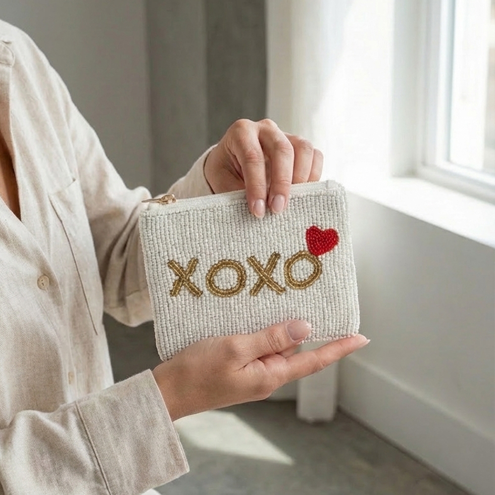 Xoxo Heart Beaded Coin Purse