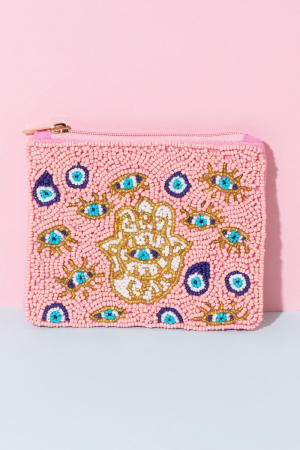 Multi Evil Eye Hamsa Hand Beaded Coin Purse