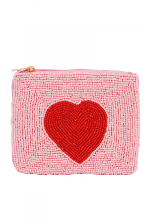 Seed Beaded Heart Coin Purse