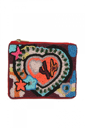 Multi Heart Seed Beaded Coin Purse