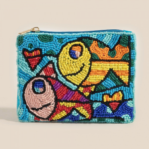 Smiling Colorful Fish Seed Beaded Coin Purse