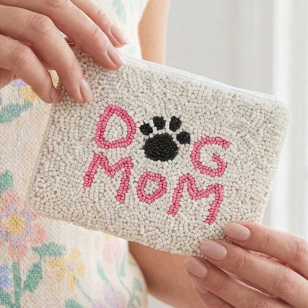 Seed Beaded Dog Mom Coin Purse