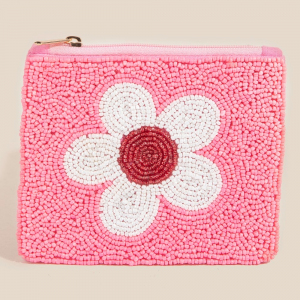 Seed Beaded Flower Coin Purse