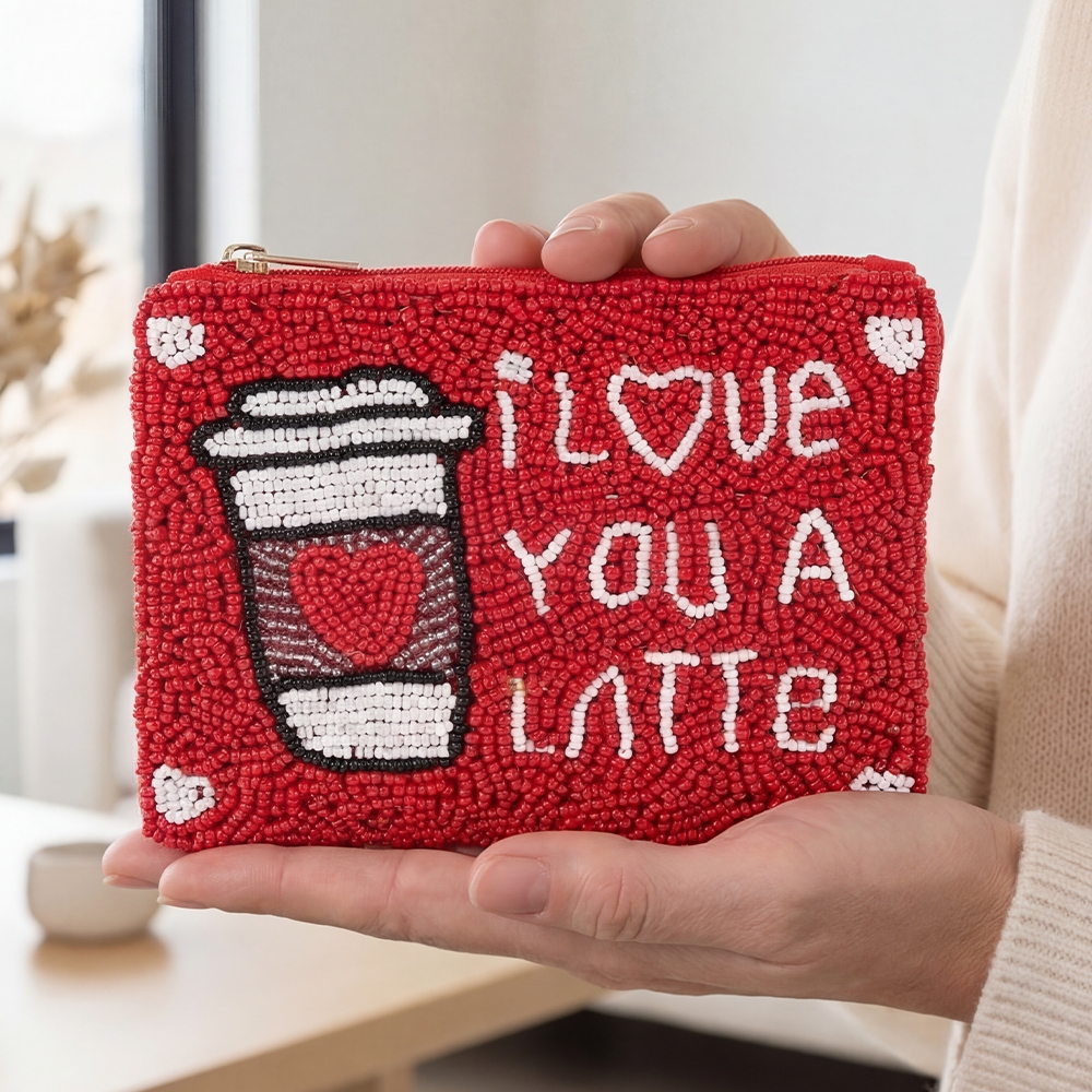 I Love You A Latte Seed Beaded Coin Purse