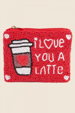 I Love You A Latte Seed Beaded Coin Purse