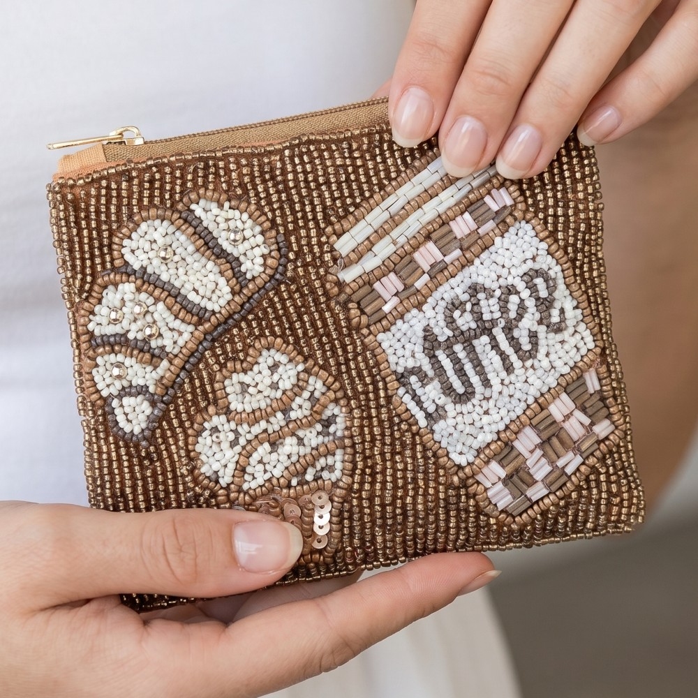 Coffee And Pastries Seed Beaded Coin Purse