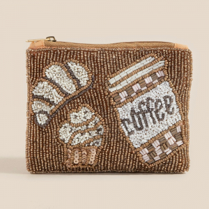 Coffee And Pastries Seed Beaded Coin Purse