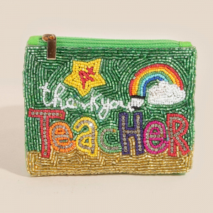 Thank You Teacher Rainbow Seed Beaded Coin Purse