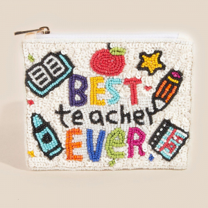 Best Teacher Ever Seed And Sequin Beaded Coin Purse
