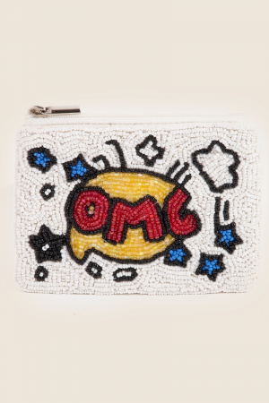Omg Text Bubble And Stars Seed Beaded Coin Purse