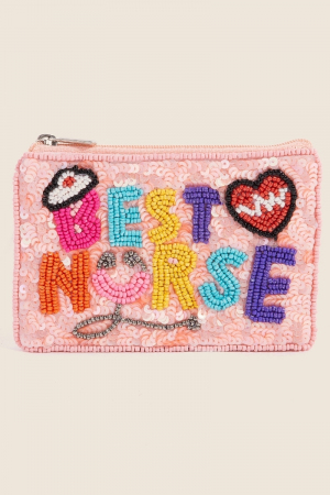 Best Nurse Sequin And Seed Beaded Coin Purse