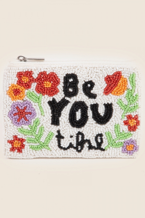 Be You Tiful Floral Seed Beaded Coin Purse