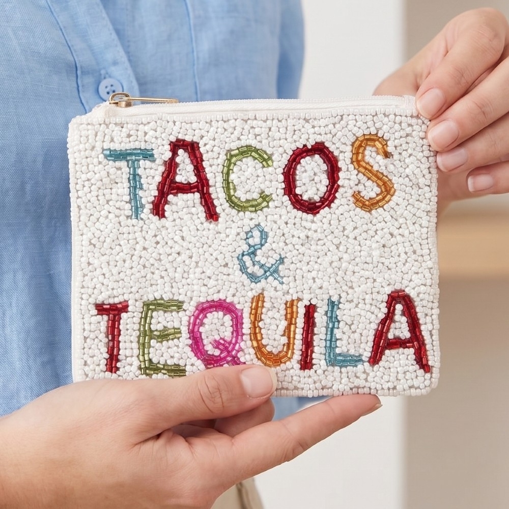 Tacos And Tequila Beaded Coin Purse