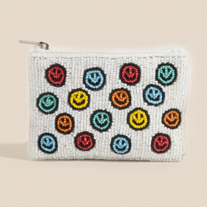 Colorful Smiley Face Emojis Seed Beaded Coin Purse