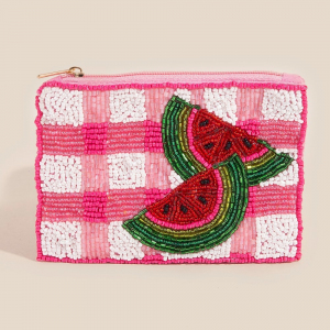 Watermelon Plaid Seed Beaded Coin Purse