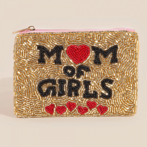 Mom Of Girls Hearts Seed Beaded Coin Purse