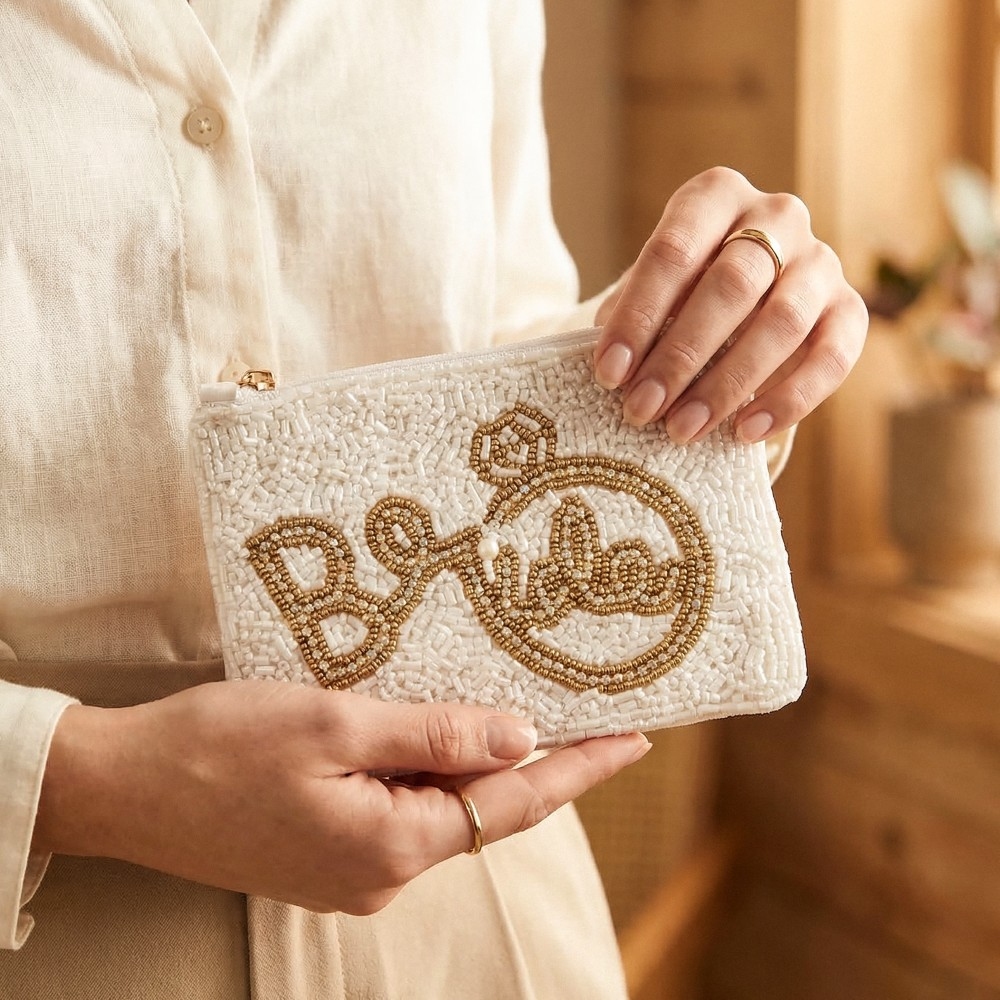 Bride And Ring Themed Seed Beaded Coin Purse