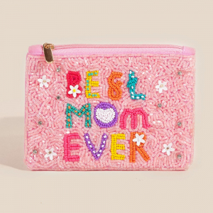 Best Mom Ever Floral Seed Beaded Coin Purse