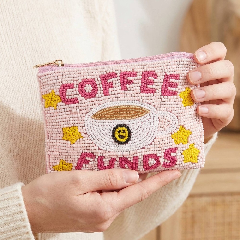 Coffee Funds And Stars Seed Beaded Coin Purse
