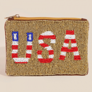 Usa Theme Golden Seed Beaded Coin Purse