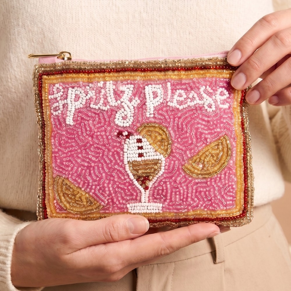 Champagne Glass And Fruit Slices Seed Beaded Coin Purse