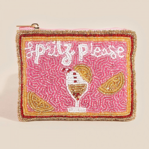 Champagne Glass And Fruit Slices Seed Beaded Coin Purse
