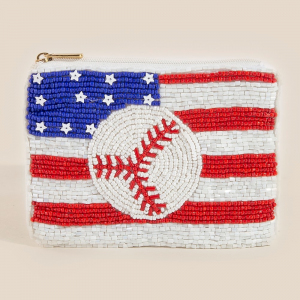 Seed Beaded Usa Flag Baseball Coin Purse