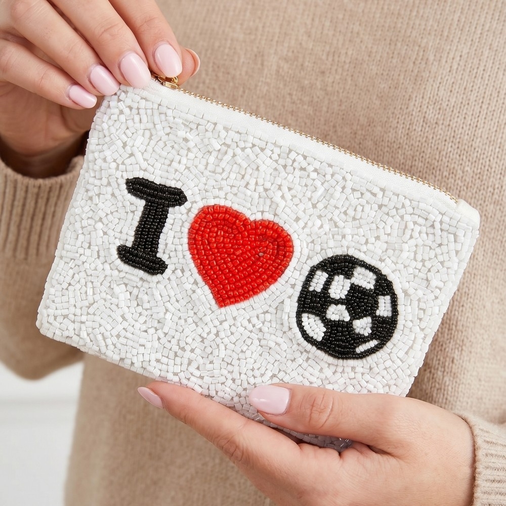 Seed Beaded I Love Soccer Coin Purse