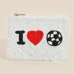 Seed Beaded I Love Soccer Coin Purse