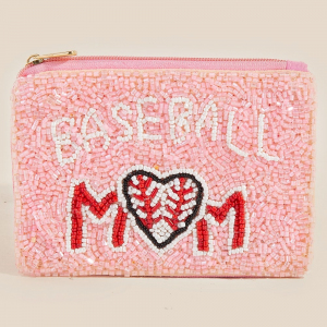 Seed Beaded Baseball Mom Coin Purse