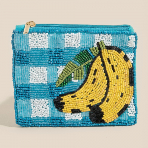 Plaid Pattern And Bananas Seed Beaded Coin Purse